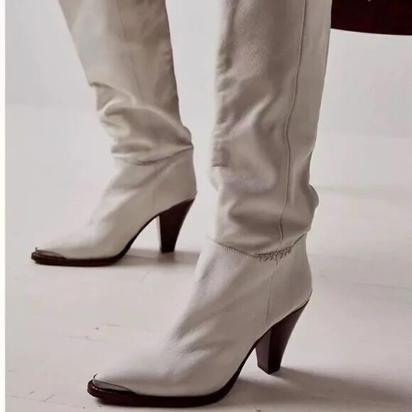 New Free People Stevie Boots Knee-High Tall White Leather EU 40 US 10 - Picture 1 of 8